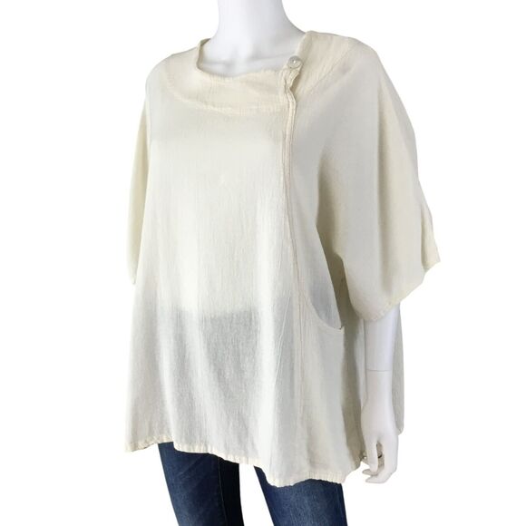 Oh My Gauze! Blouse Top Cream One Size Full Figure Patch Pocket Pearl Button - Picture 3 of 16